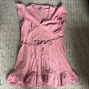 Peanut dusty pink babydoll dress with waist tie